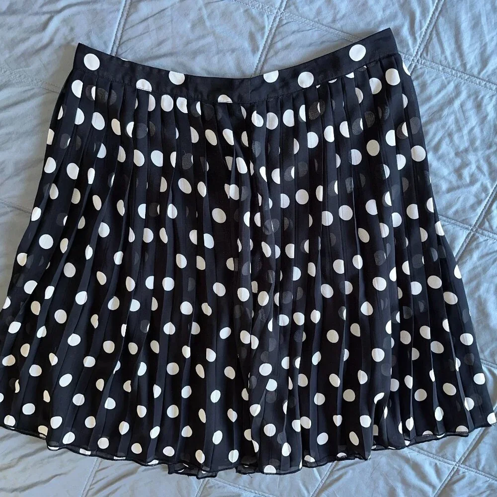 Black & White Pleated Polka Dot Women's Mini Skirt Downeast Large - Picture 2 of 10